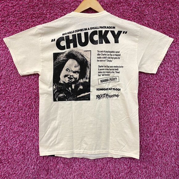 Bloody Disgusting X Chucky Child's Play Horror Beige T-Shirt Medium - Picture 4 of 5